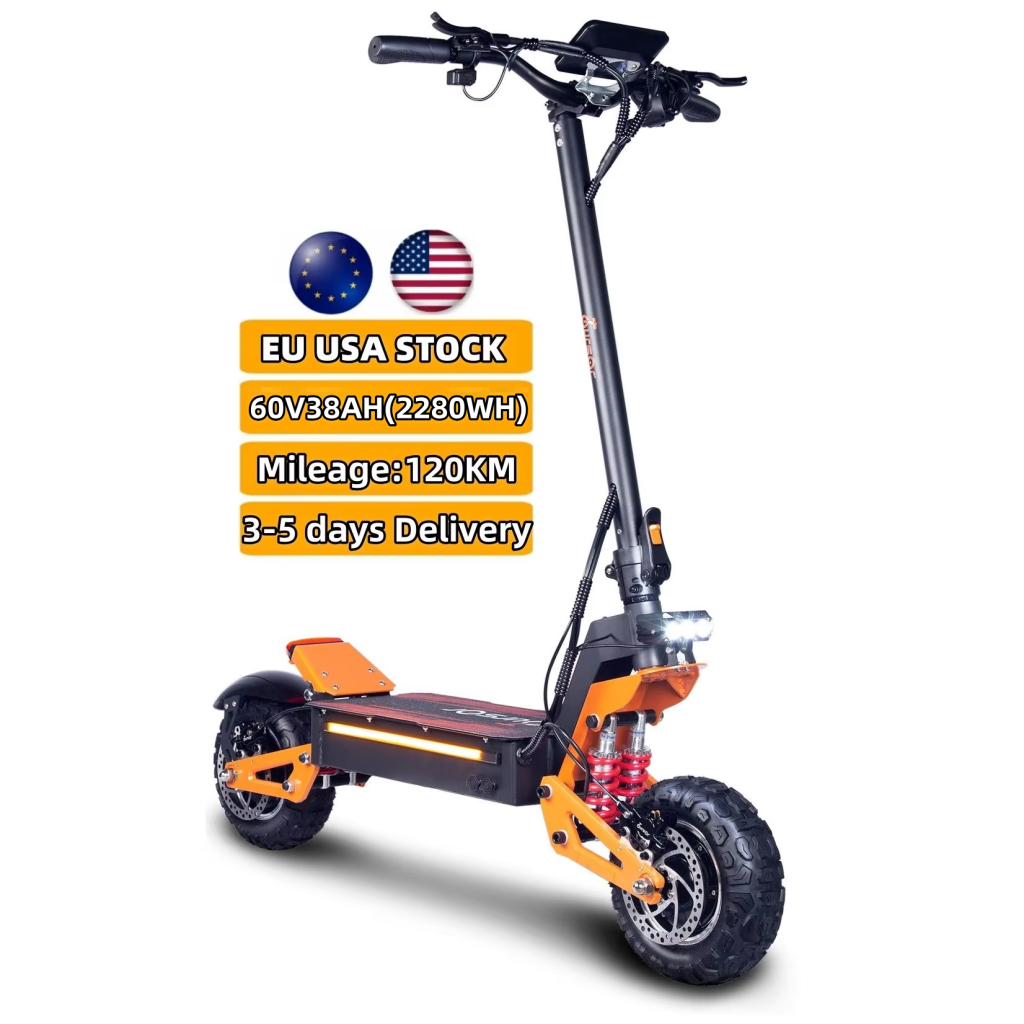 5000W 52V 26A 11 Inch Dual Drive Electric Scooter with Suspension